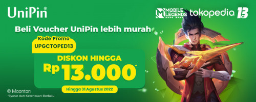 13th Anniversary Tokopedia – Promo Diskon hingga Rp 13.000 setiap beli Voucher UniPin.